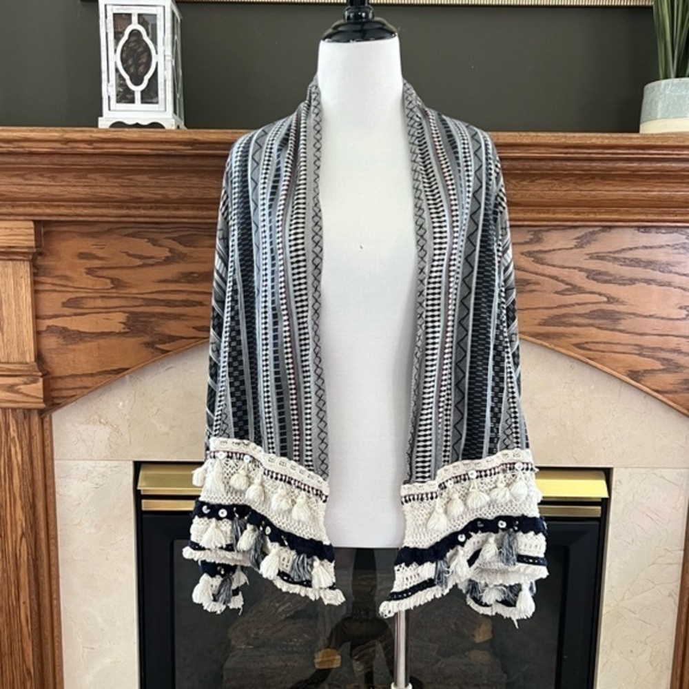 Zara Woman Tassel Fringe Bohemian‎ Open Jacket Sz. M